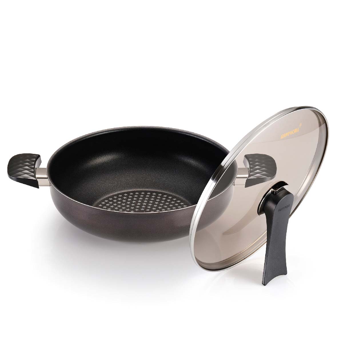 ווק 32 ס"מ ציפוי יהלום + מכסה Happycall – תמונה 2